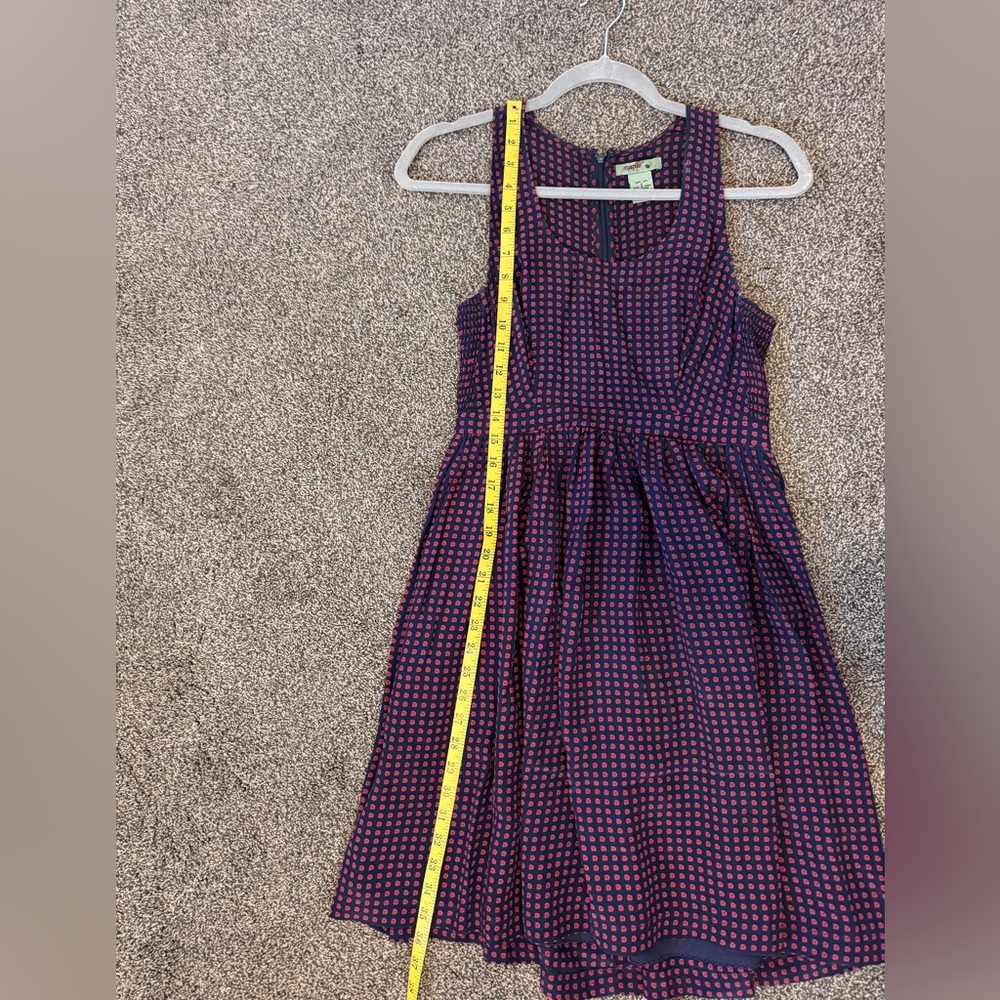 Maple 100% Silk Navy and Red Smock Waist Scoop Neck Sleeveless Dress size 2 - Picture 12 of 14